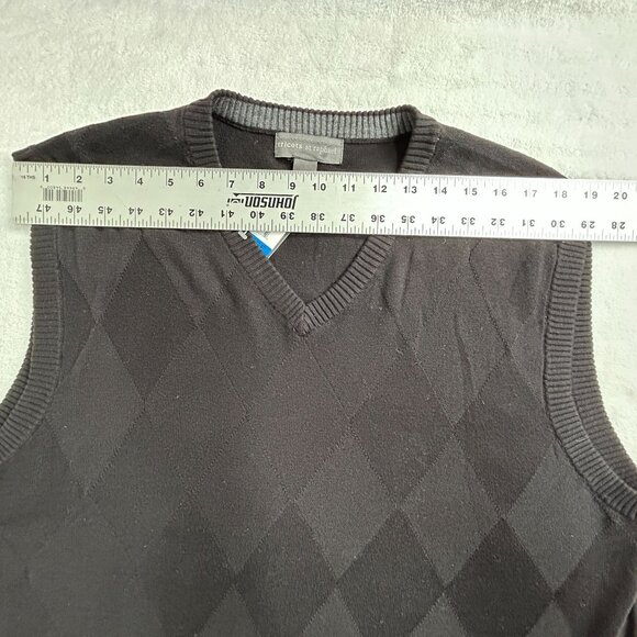 Tricots St Raphael Mens V-Neck Argyle Sweater Vest XL Black Cotton Pullover New - Picture 6 of 8